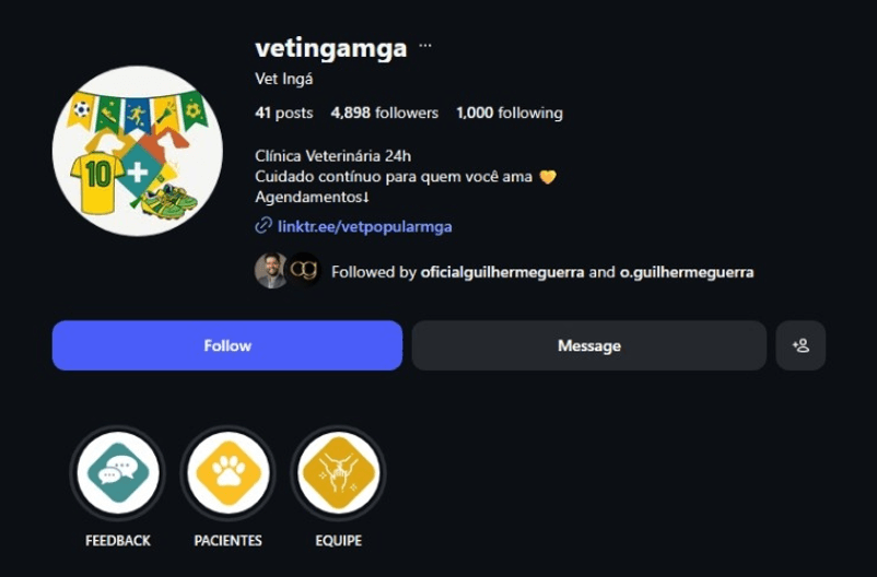 Perfil anterior do Instagram da Vetingá