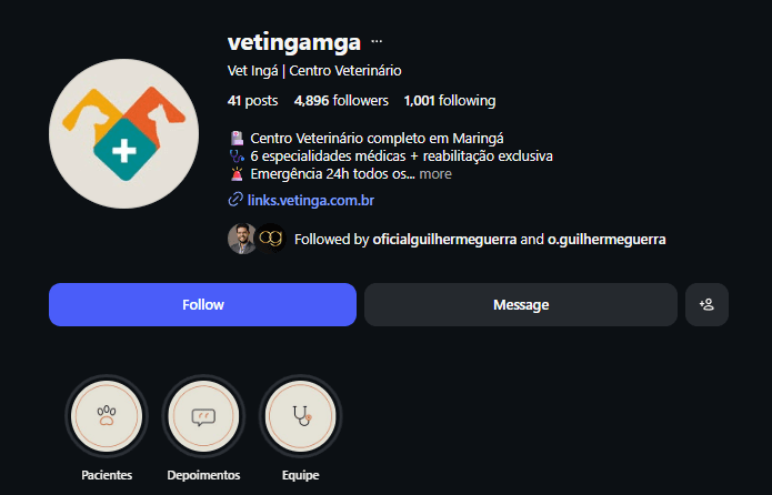 Perfil atualizado do Instagram da Vetingá
